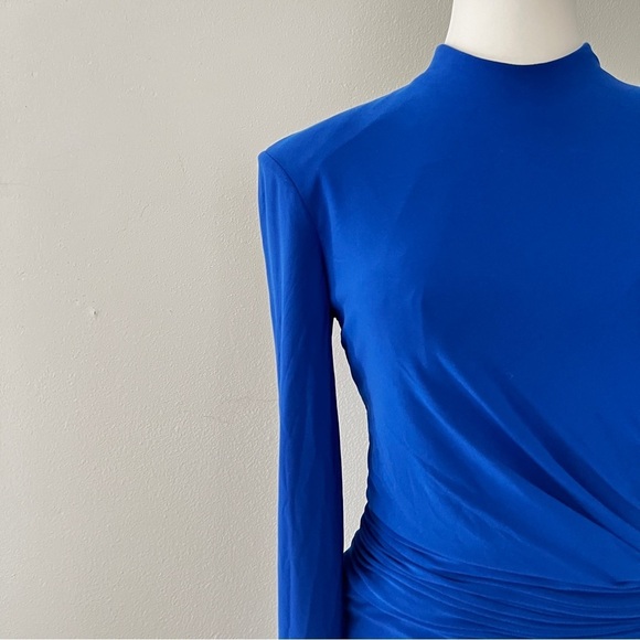 Rene Ruiz Blue Ruched Long Sleeve Gown size 6 - Picture 7 of 15